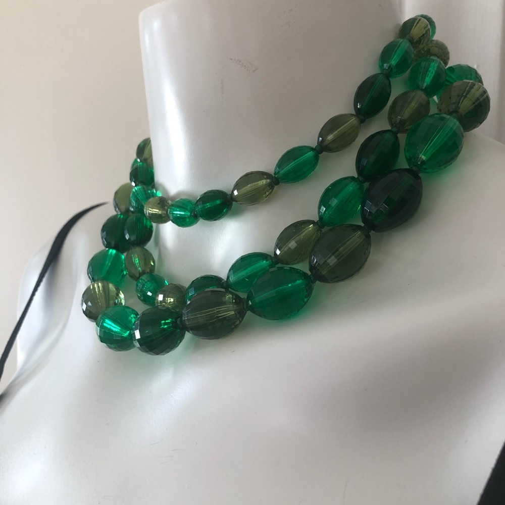 Vintage Green Beads, Triple Strand